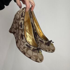 Coach Vintage Y2K Brown Signature Canvas and Leather Wedge Shoes